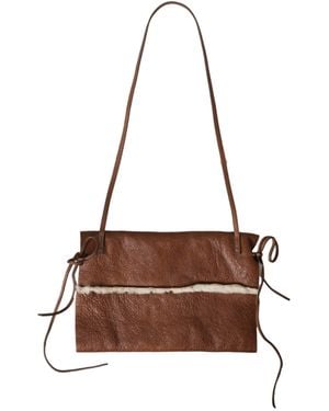 Miu Miu Brown Leather Fur Inner Lining Neck Strap Winterfleece Handwarmer