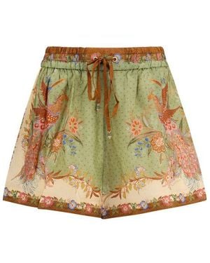 Zimmermann Multicolor Silk Bermuda Shorts - Natural
