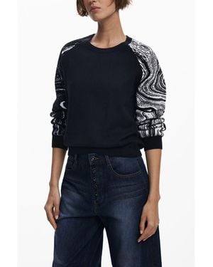 Desigual Printed Sleeve Pullover Jumper - Black