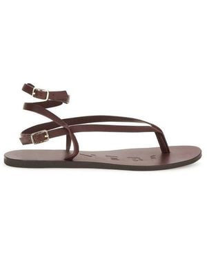 Manebí Brown Calf Leather Bos Taurus Flat Sandals - Multicolour