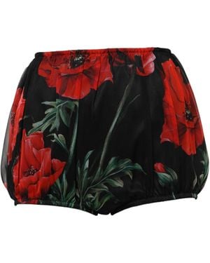 Dolce & Gabbana Black Floral High Waist Hot Pants Shorts - Red