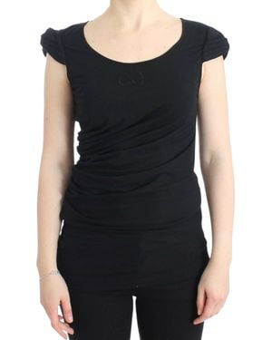 Roberto Cavalli Jersey Top Scoop Neck Short Sleeve - Black