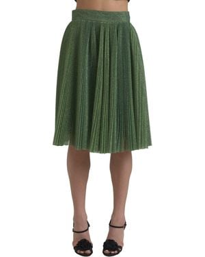 Dolce & Gabbana Metallic High Waist A-Line Pleated Skirt - Green