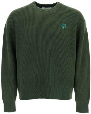 Maison Kitsuné Ranger Wool And Viscose Jumper With Fox Patch - Green