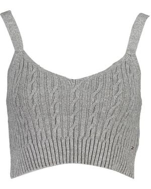 Tommy Hilfiger Cable Knit Vneck Crop Tank Top - Gray