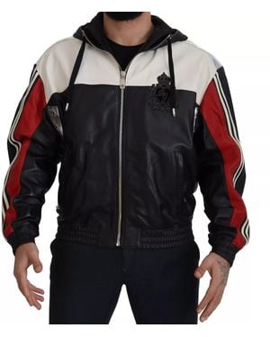 Dolce & Gabbana Elite Leather Hooded Bomber Jacket - Black