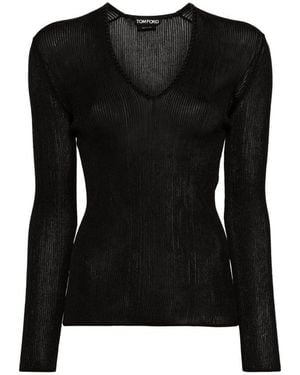 Tom Ford Sheer Fine-Ribbed Top - Black