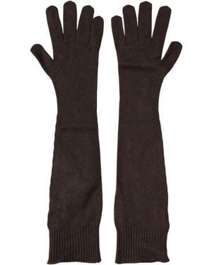 Dolce & Gabbana Brown Cashmere Knitted Elbow Length Mitten Gloves - Black