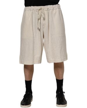 Dolce & Gabbana Ivory Cotton Men Bermuda Sweatshorts Shorts - Natural
