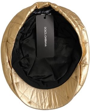 Dolce & Gabbana Men Gold Wide Quilted Newsboy Capello Hat - Black
