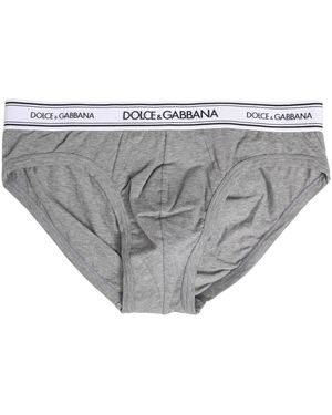 Dolce & Gabbana Logo Waistband Midi Brief Underwear Cotton Elastane Clothing - Grey