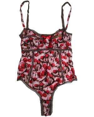 Roberto Cavalli Multicolor Cherryprint Lace Bodysuit Underwear - Red
