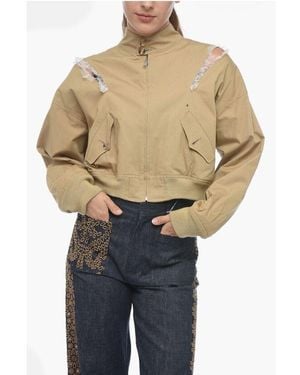 Undercover Bare Back Cotton Bomber Jacket With Cut-Outs - Natural