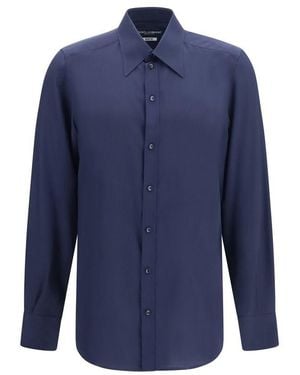 Dolce & Gabbana Blue Silk Dress Shirt