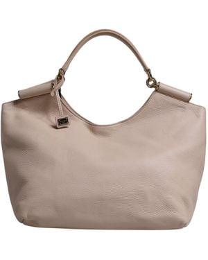 Dolce & Gabbana Light Pink Deer Leather Logo Plaque Tote Top Handle Bag - Grey