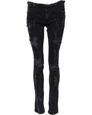 Dolce & Gabbana Black Cotton Tattered Skinny Denim Jeans