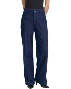 Ichi Blue Cotton Casual Trousers