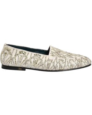 Dolce & Gabbana White Velvet Embroidered Dress Loafers Shoes