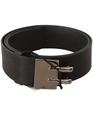 CoSTUME NATIONAL Black Leather Silver Buckle Waist Belt