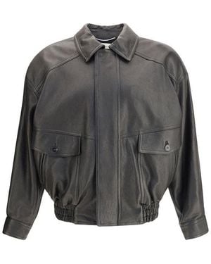 Saint Laurent Balloon Leather Jacket - Grey