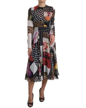 Dolce & Gabbana Multicolour Patchwork Floral Leopard Dress - Black