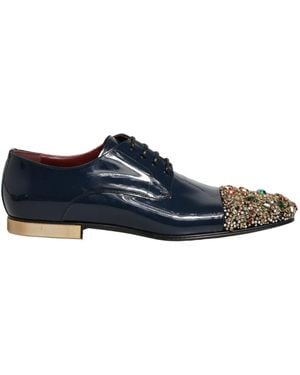 Dolce & Gabbana Blue Embellished Men Derby Dress Formal Shoes
