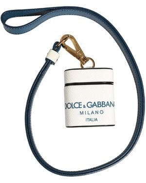 Dolce & Gabbana Calf Leather Logo Flip Holder Strap Airpods Case - Blue