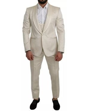 Dolce & Gabbana Wool Crème 3 Piece Sicilia Shawl Suit - Natural