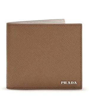 Prada Beige Calf Leather Bos Taurus Wallet - Brown