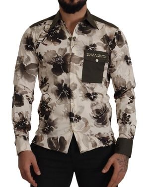 Dolce & Gabbana Dolce Gabbana Beige Floral Cotton Stretch Exclusive Shirt - Brown