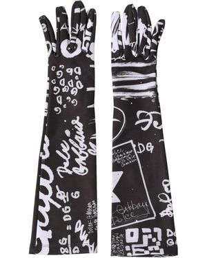 Dolce & Gabbana Black White Dg Logo Elbow Length Mitten Gloves