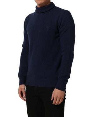Dolce & Gabbana Blue Wool Knit Turtleneck Pullover Jumper