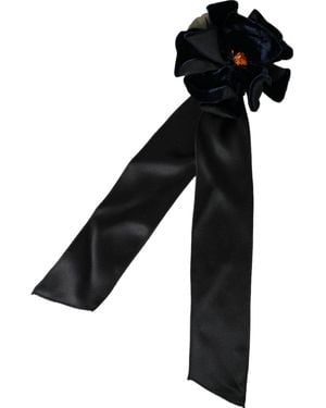 Dolce & Gabbana Silk Brass Floral Hair Pin Brooch - Black