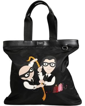 Dolce & Gabbana Black Leather #dgfamily Patch Shopping Tote Borse Bag