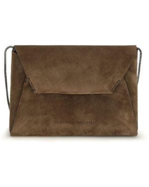 Brunello Cucinelli Brown Calf Leather Bos Taurus Shoulder Bag