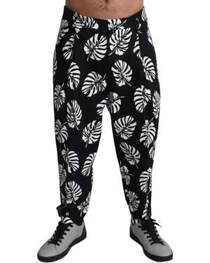 Dolce & Gabbana Black Leaf Cotton Stretch Trouser Pants Pants