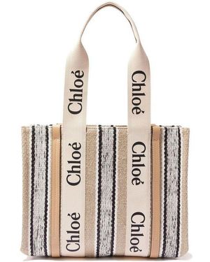 Chloé Beige Linen Tote Bag - Multicolour