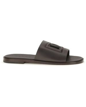 Dolce & Gabbana Brown Calf Leather Bos Taurus Flat Sandals - Multicolour