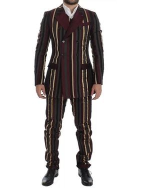 Dolce & Gabbana Striped Runway 3 Piece Slim Fit Vest Suit - Black