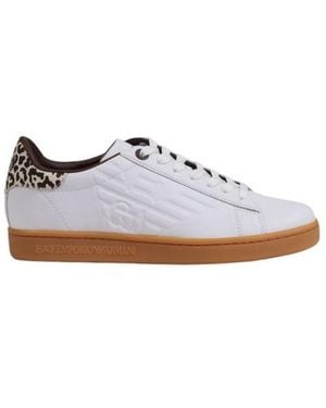 EA7 Beige Leather Low Top Sneakers - White