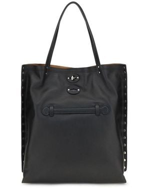 Zanellato Black Calf Leather Bos Taurus Shoulder Bag