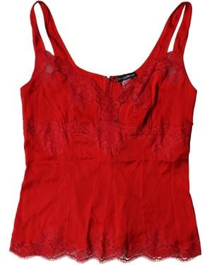 Dolce & Gabbana Red Silk Floral Lace Lingerie Top Underwear