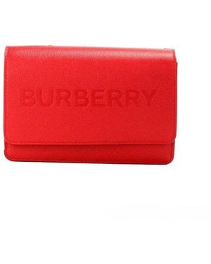 Burberry Hampshire Small Embossed Logo Smooth Leather Crossbody Bag - Red