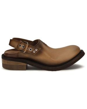 Miu Miu Brown Calf Leather Bos Taurus Mules