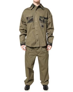 Dolce & Gabbana Brown Cotton Stretch Shirt Trousers Casual Set - Natural