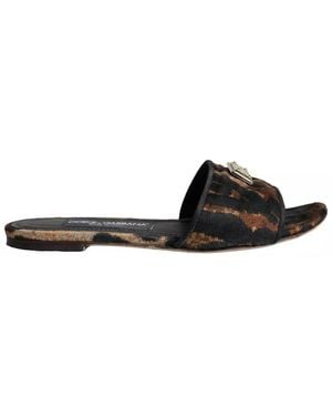 Dolce & Gabbana Leopard Logo Slides Flats Sandals Shoes (Pre-Owned) - Black