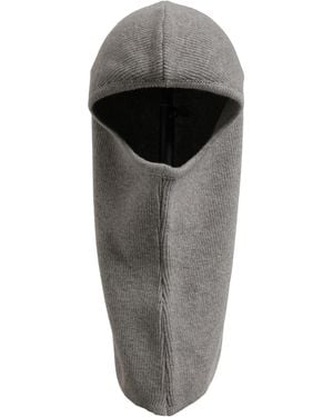 Dolce & Gabbana Men Grey Wool Ribbed Knit Balaclava Wrap One Size Hat