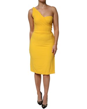 Dolce & Gabbana Yellow One Shoulder Side Slit Midi Dress