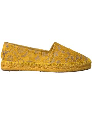 Dolce & Gabbana Taormina Lace Espadrille Loafers Flats Shoes - Yellow