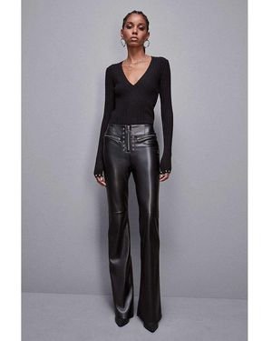 Patrizia Pepe Black Leather Trousers - Grey